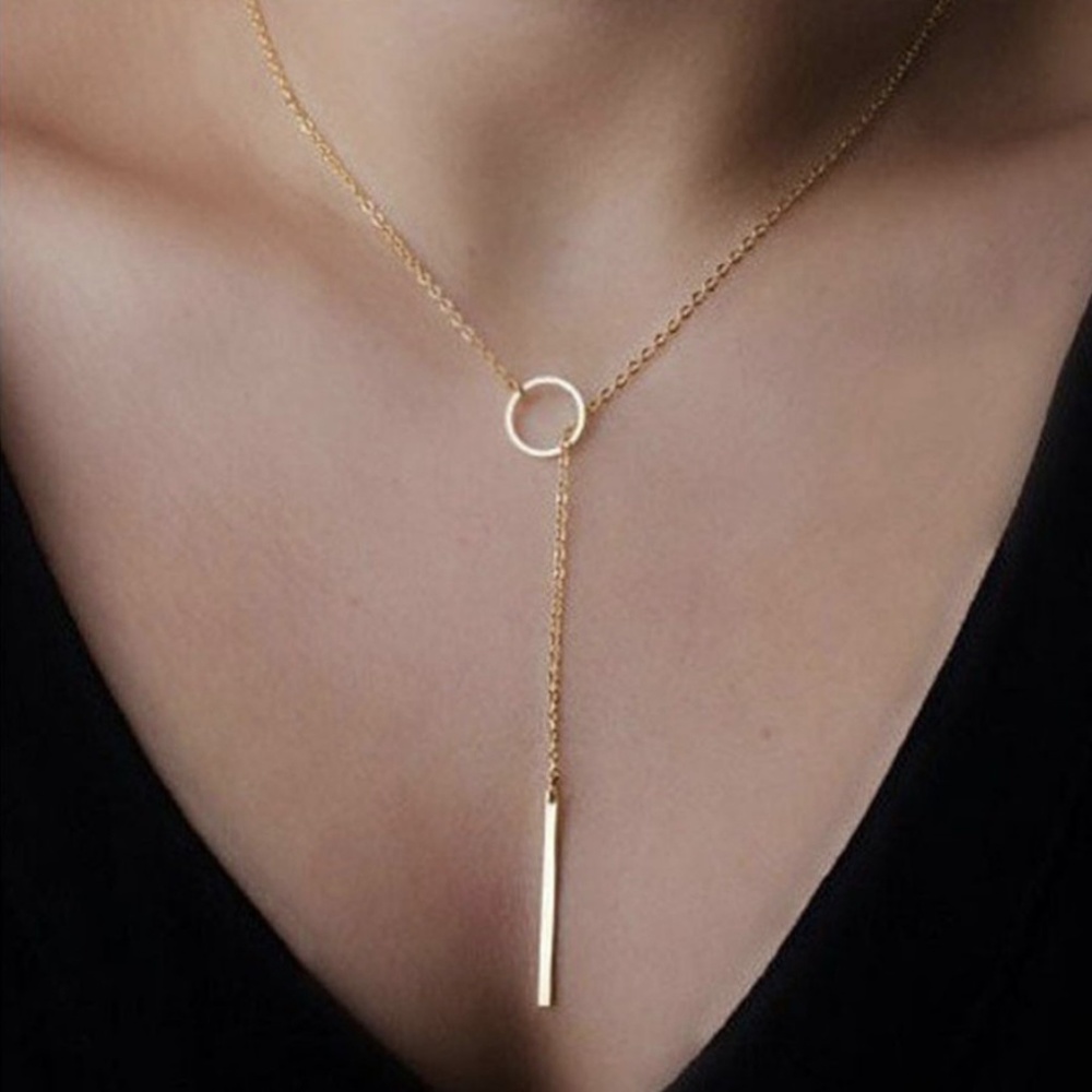 Goldtone Dainty Metal Bar & Circle Necklace - Picture 1 of 6
